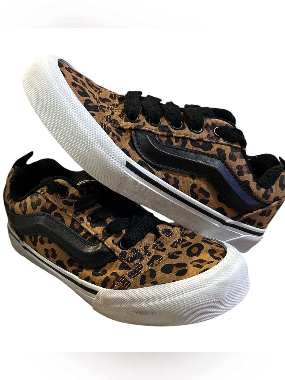 Leopard Print Kids Low-Top Skate Sneakers - Brown/Black